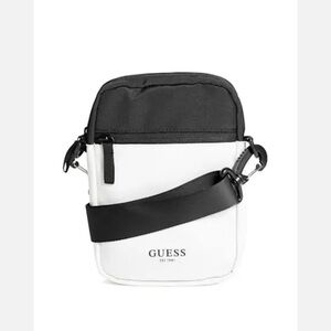 Guess Color-Block Logo Mini Crossbody black white